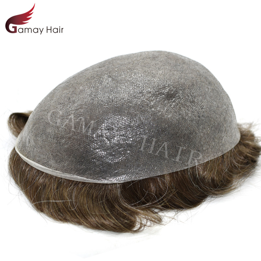 Ultra Thin Skin Mens Toupee Hairpieces Poly PU Human Hair Replacement System Wig