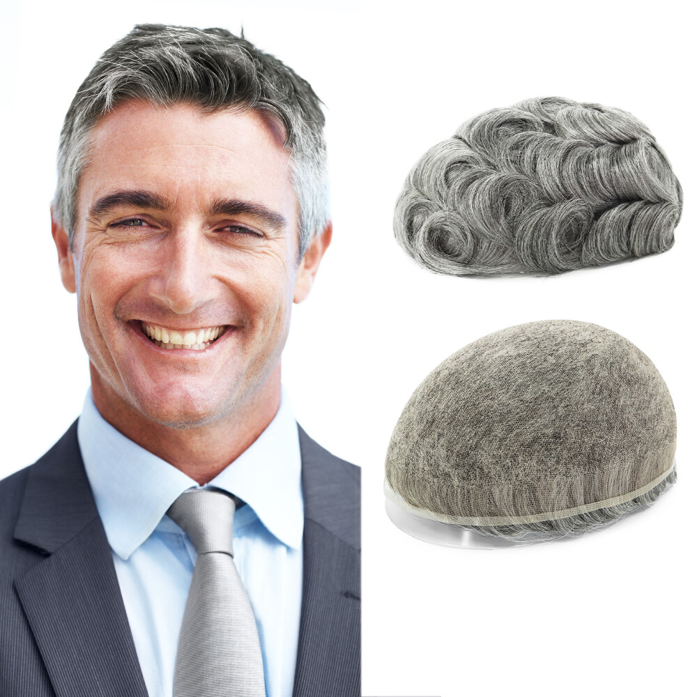 Full French Lace Mens Toupee Hairpiece Bleached Human Hair Replacement System US