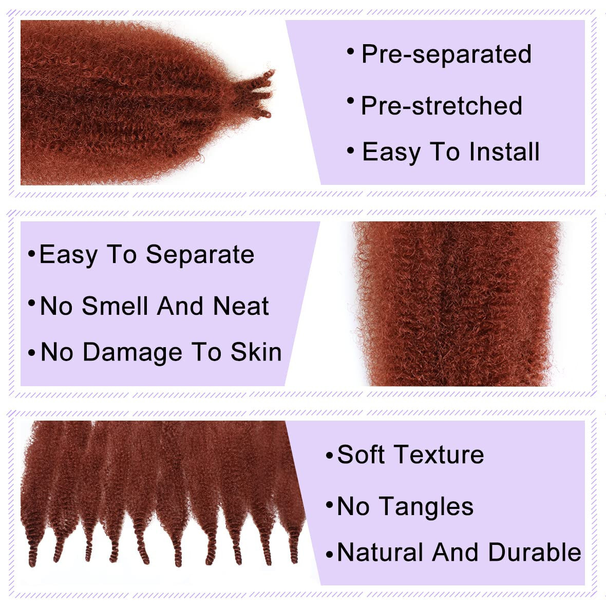#350 Copper Kinky Curly Crochet Braids Short 16 inch synthetic extensions bundle