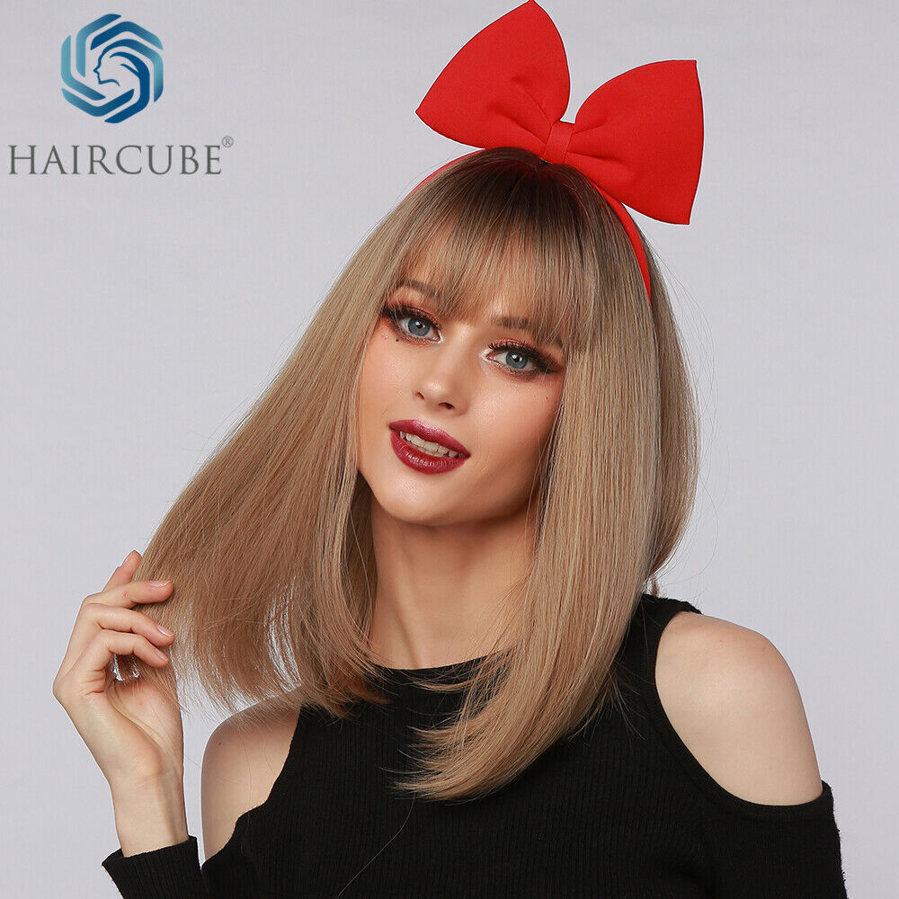 Short Bob Brown Blonde Natural Straight Hair Wigs Cosplay Costume Women Daily US