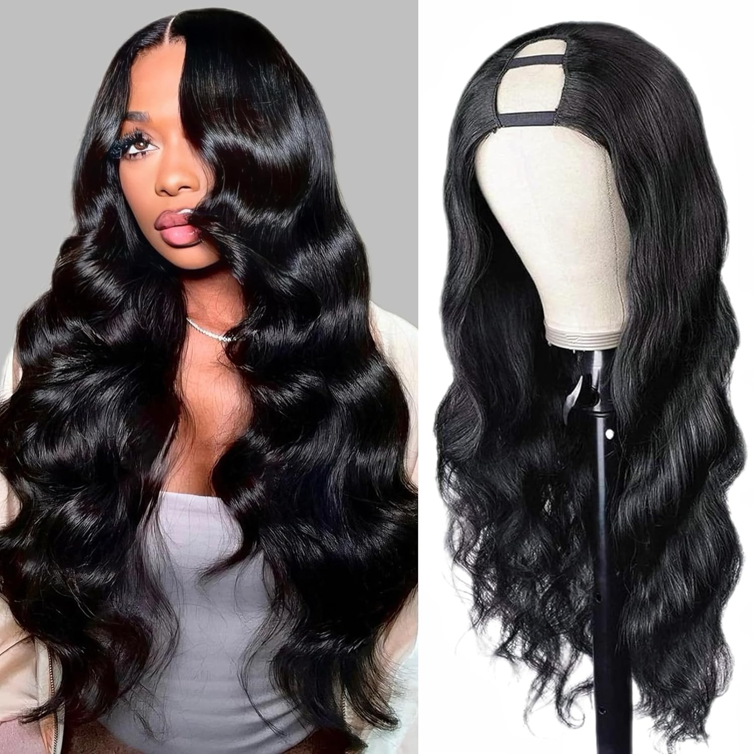 U Part Human Hair Wig Body Wave Glueless Half Wigs for Women No Leave Out Wig