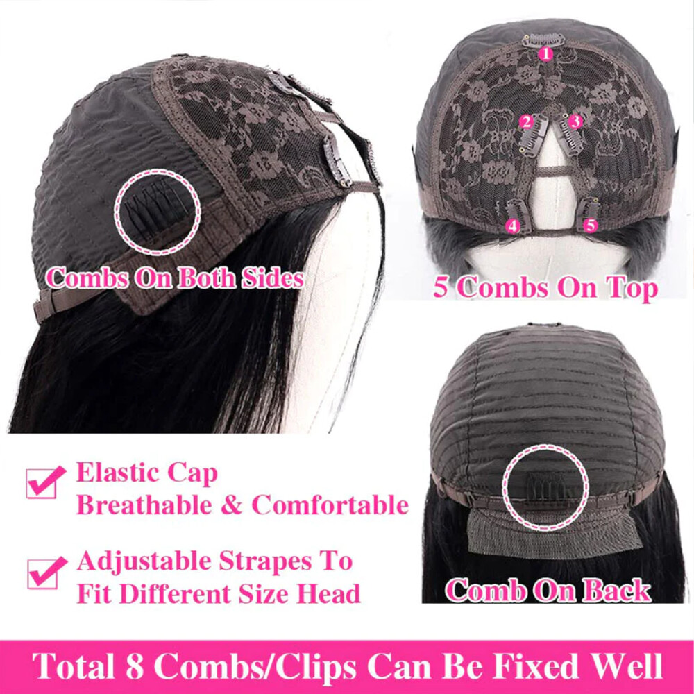 UNice Cambodian Yaki Straight V Part Human Hair Wigs Upgrade U Part Wig Glueless