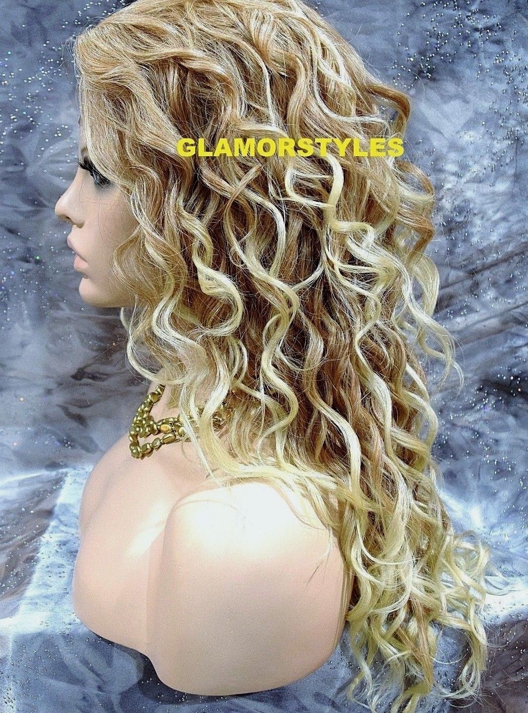 LACE FRONT FULL WIG LONG LAYERED CURLY MEDIUM BLONDE MIX HEAT OK NWT