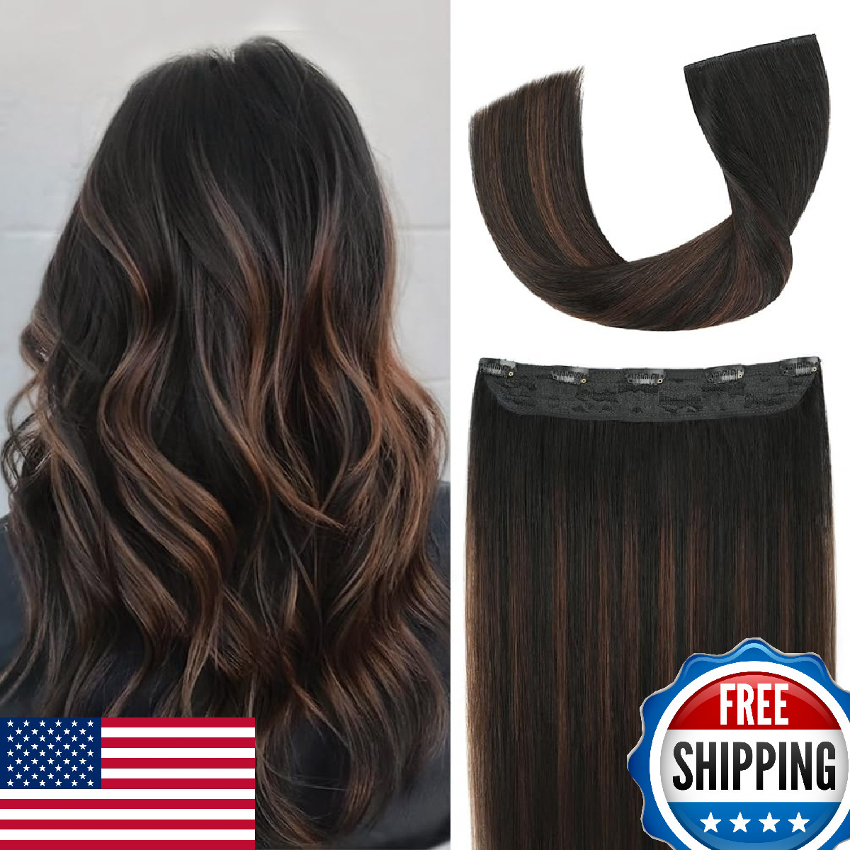 Winsky 14″ #1BT4P1B Balayage Human Remy Hair Extensions Clip in One Piece 70g