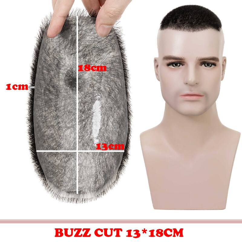 Real Remy Human Hair Piece Toupee for Men Thin Skin PU Buzz Cut Hairpiece Wig