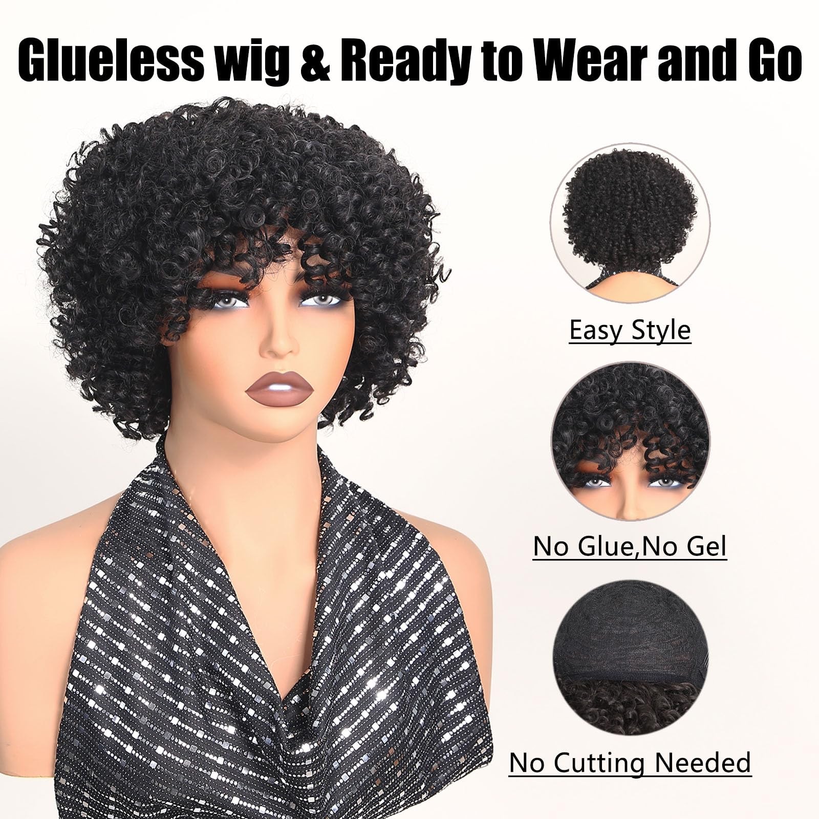 Short Wigs for Black Curly Afro 6 Inch Natural Black Big Bouncy Kinky Curly B…