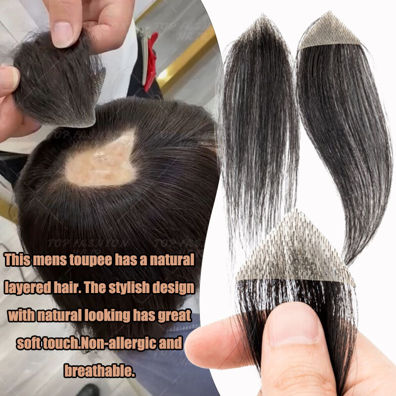 100% Human remy Hair Bald Spot Patch Toupee Forehead Hairpiece Hair Replacement