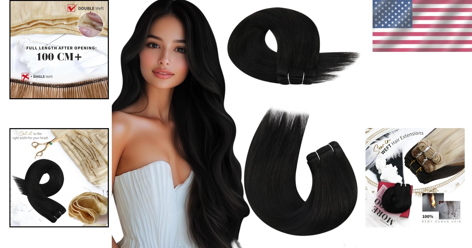 Versatile 100g Sew In Hair Extensions – Double Weft, Off Black, 20 In Length