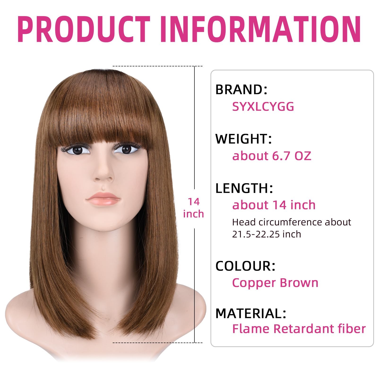 Syxlcygg Bob Wig Brown Short Wigs Flame Retardant 14 Straight Silky Fluffy