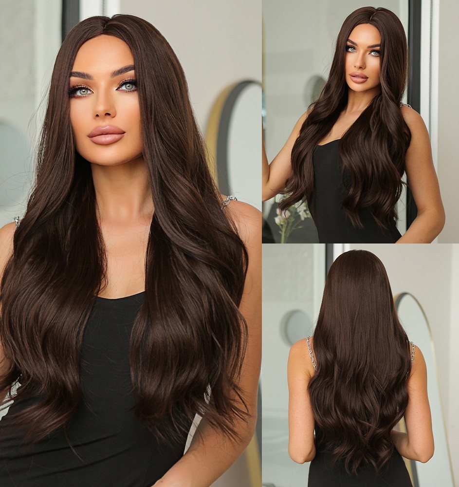 Long Wavy Choc Brown Women Synthetic Hair Heat Resistant Cosplay Wig Natural