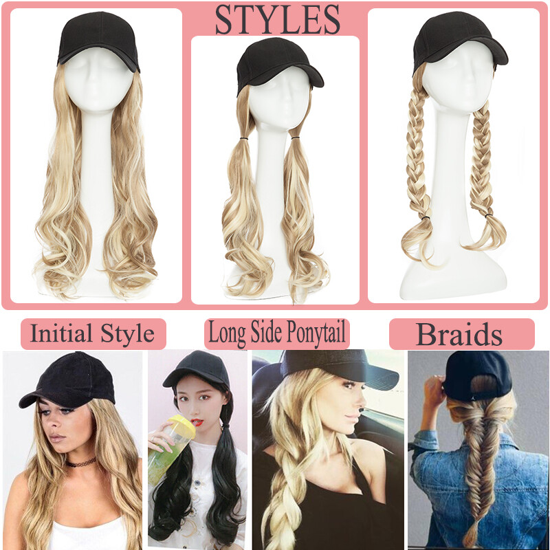 11″Hat wigs Cap Long BLonde Brown Straight Wig Connect Winter Knitted Beanie Hat