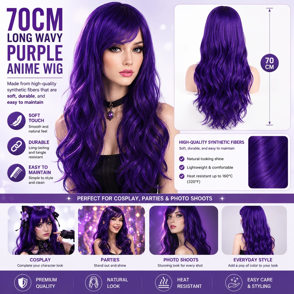 70cm Long Curly Fashion Cosplay Costume Party Hair Anime Wigs Full Hair Wavy Wig