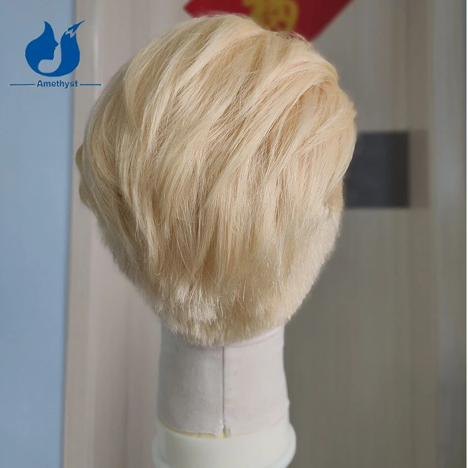 Full Lace Wig 613 Blonde Brazilian Remy Human Hair Short Bob Pixie Cut for Men