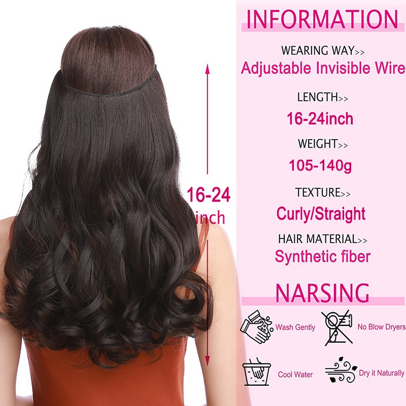 One Piece Hidden Invisible Wire In Hair Extensions Natural as Human & Nano Ring