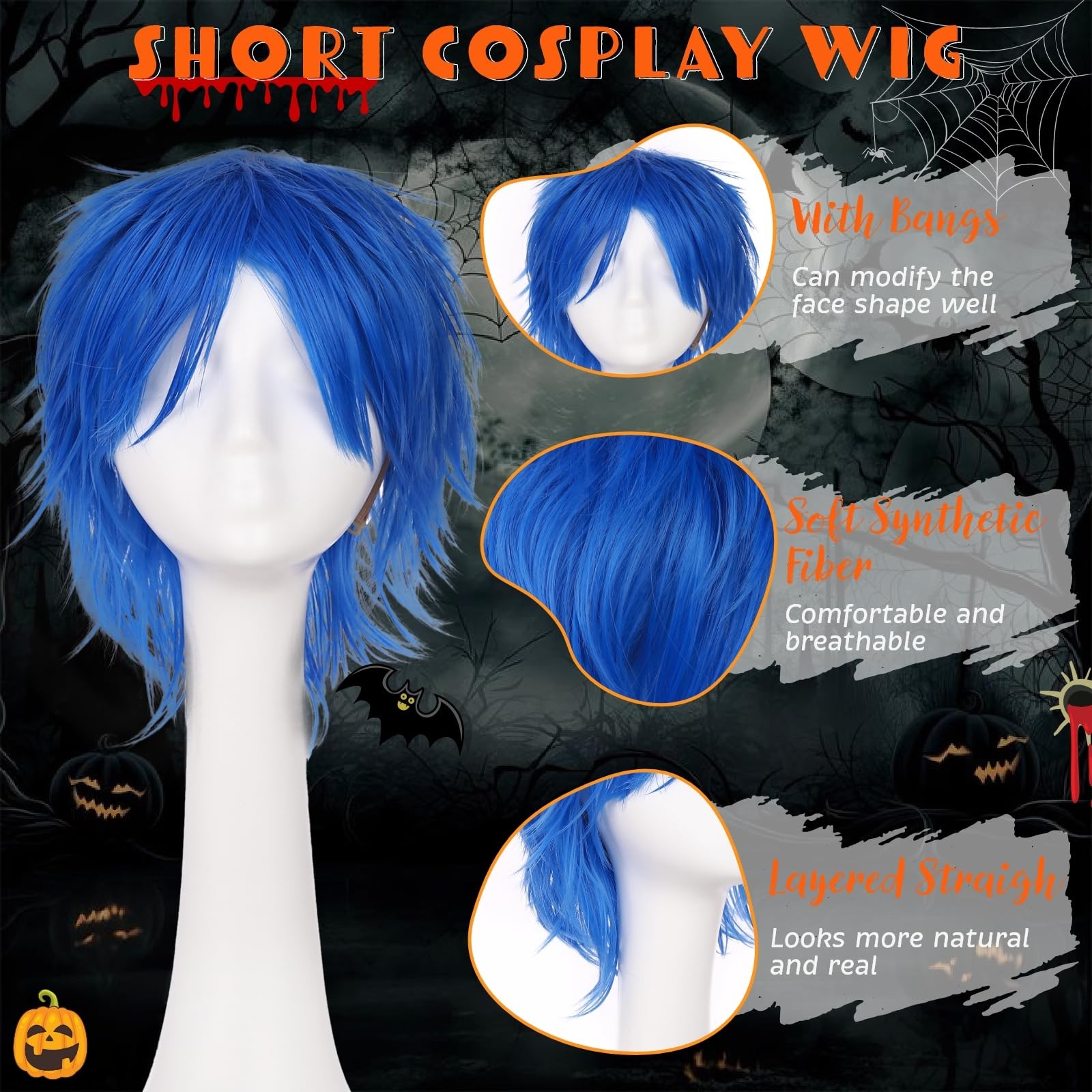 Unisex Cosplay Anime Wigs for Women Men Synthetic Layered Short Hair with Ban…