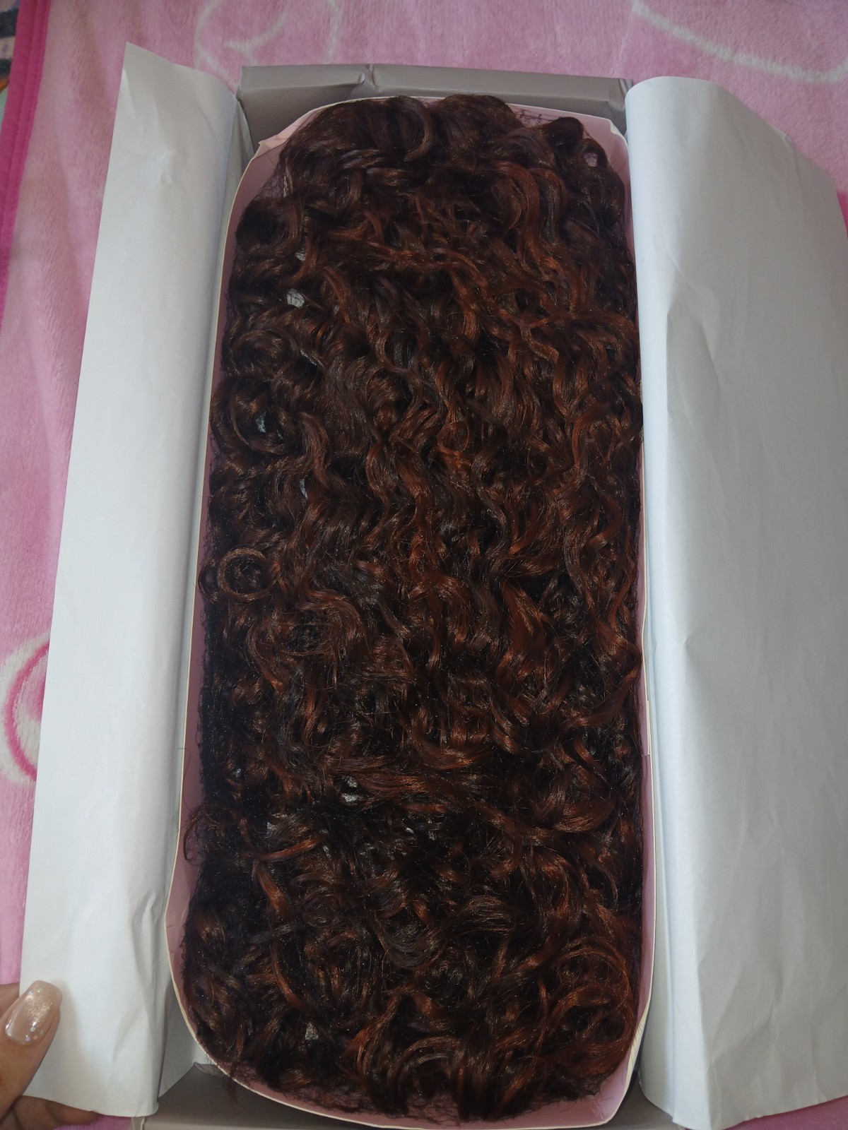 Human Hair Mix Blend Curly Auburn 360 Lace Wig
