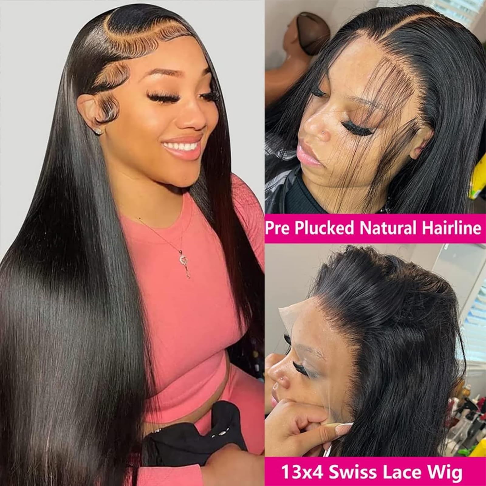 13×4 Lace Front Wigs Human Hair Pre Plucked with Baby Hair 150% Density Strai…