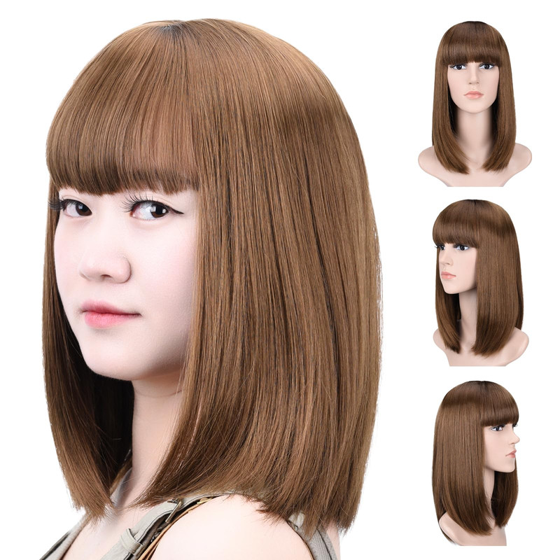 Syxlcygg Bob Wig Brown Short Wigs Flame Retardant 14 Straight Silky Fluffy