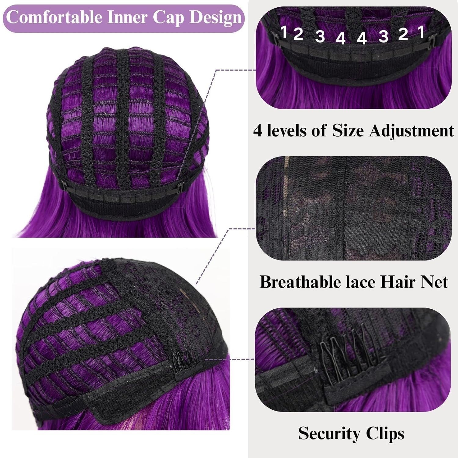 Bob Wig, 12 Inch Short Bob Dark Purple Wig with Bangs, Synthetic Heat Resistant