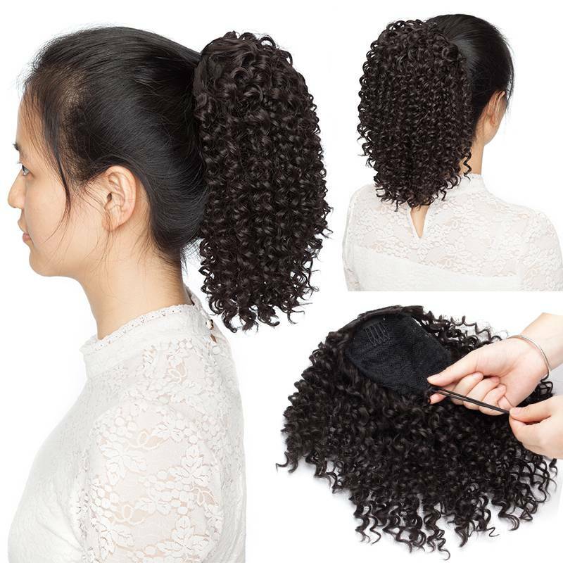 High Ponytail Puff Bun Clip In Drawstring Hair Extensions Water Wave Hairpiece