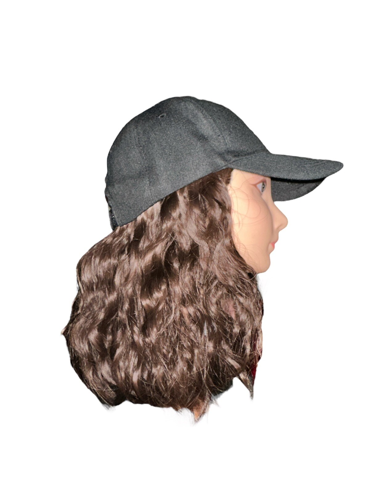 Medium Brown Adjustable Baseball Cap Hat Wig Hairpiece Short Kinky Hair Casual