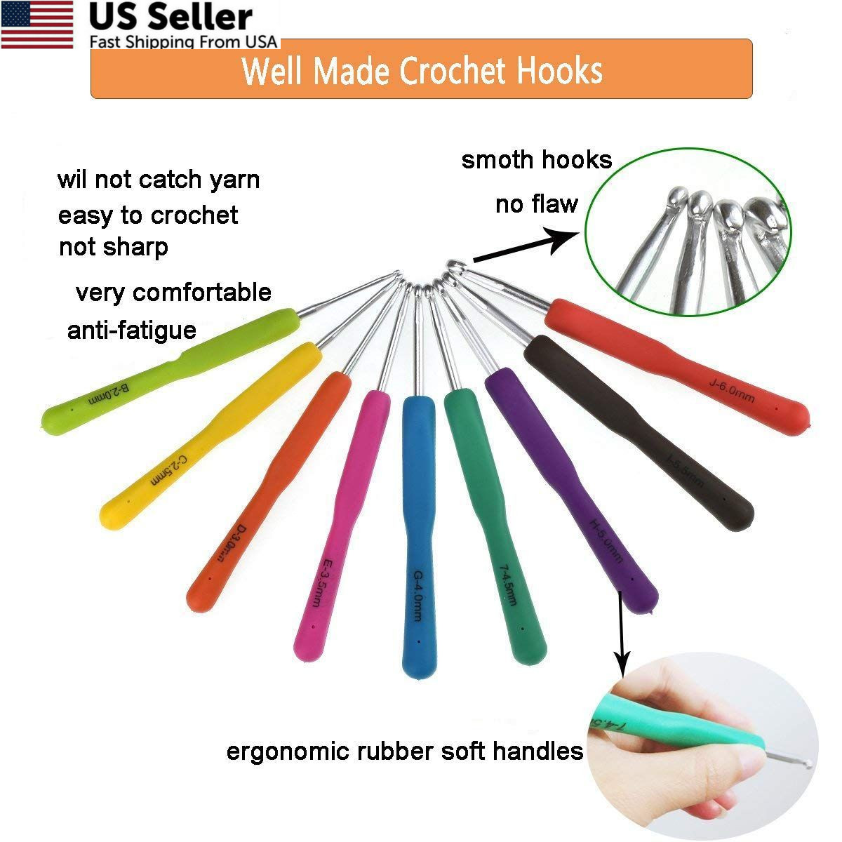 KOKNIT Crochet Hooks Set with Storage Case – 9 Soft 2Mm To 6Mm, Vector Flower