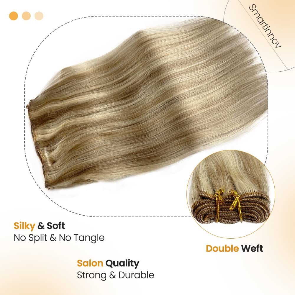 Ash Blonde Sew-in Hair Extensions Human Hair 14 inch Weft Bundles for Women Stra