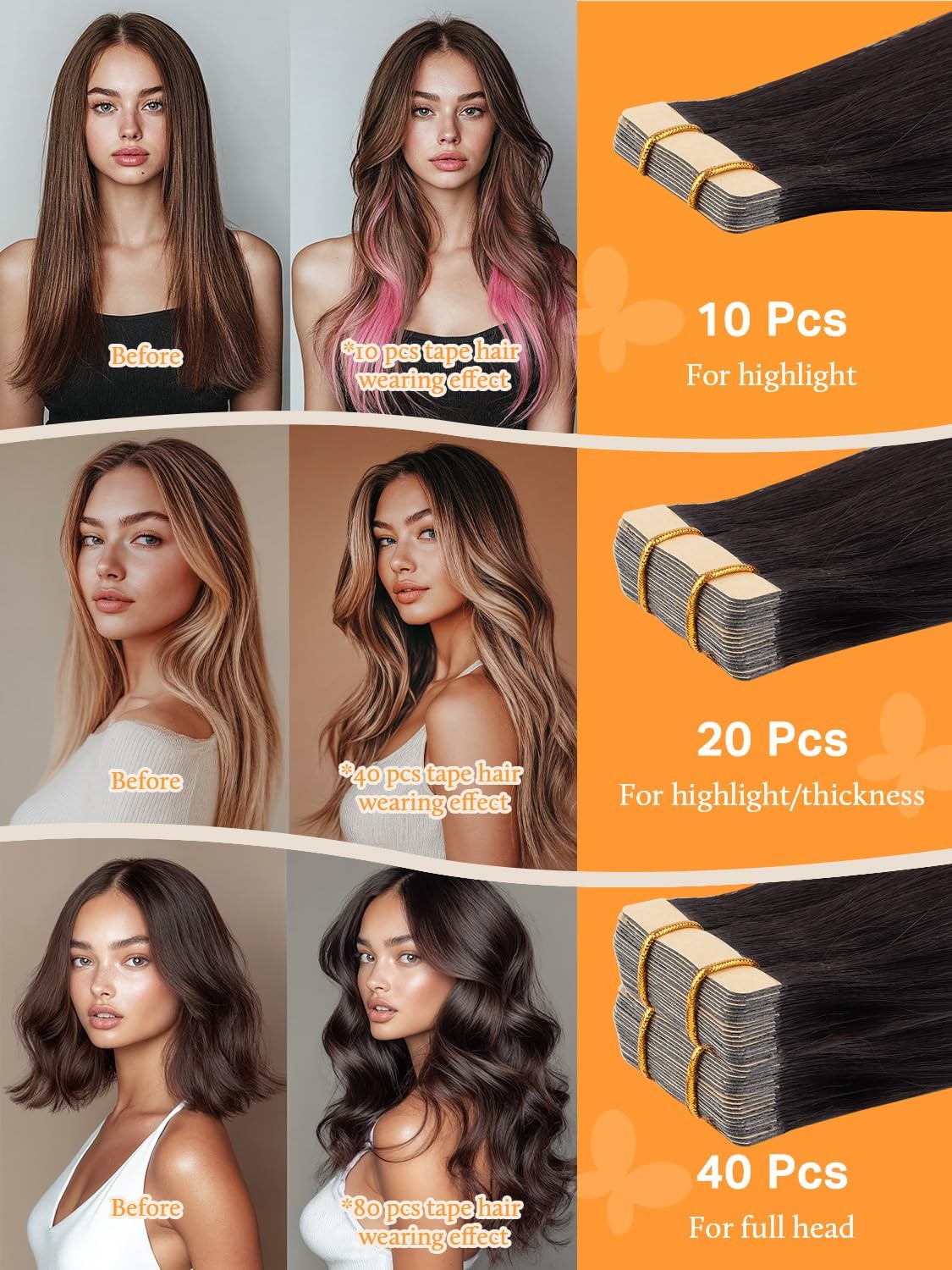 DOORES 10″ Dark Brown to Dirty Blonde Remy Tape-in Human Hair Extensions 20g
