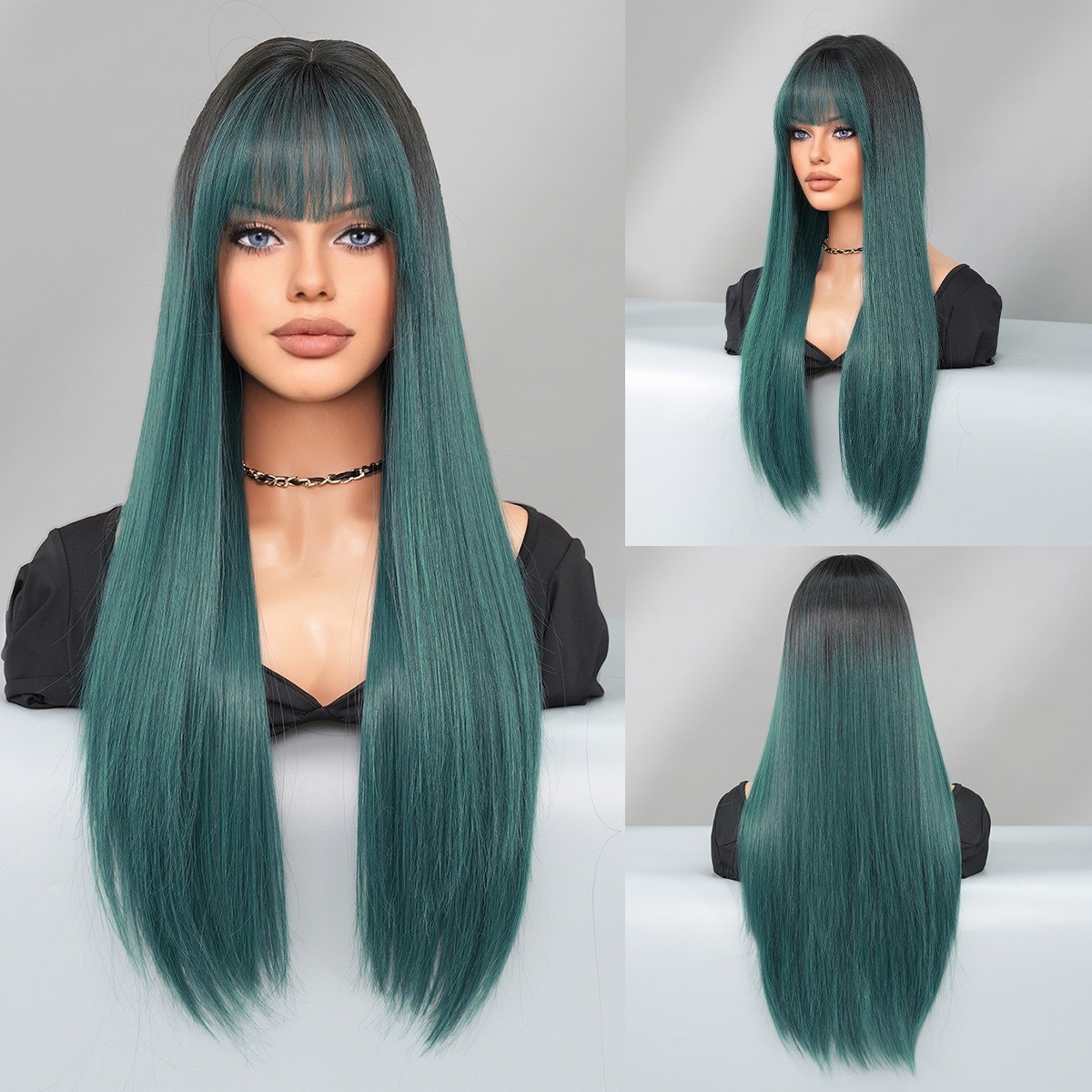 Long Straight Ginger Wig with Bangs for Women Synthetic Hair