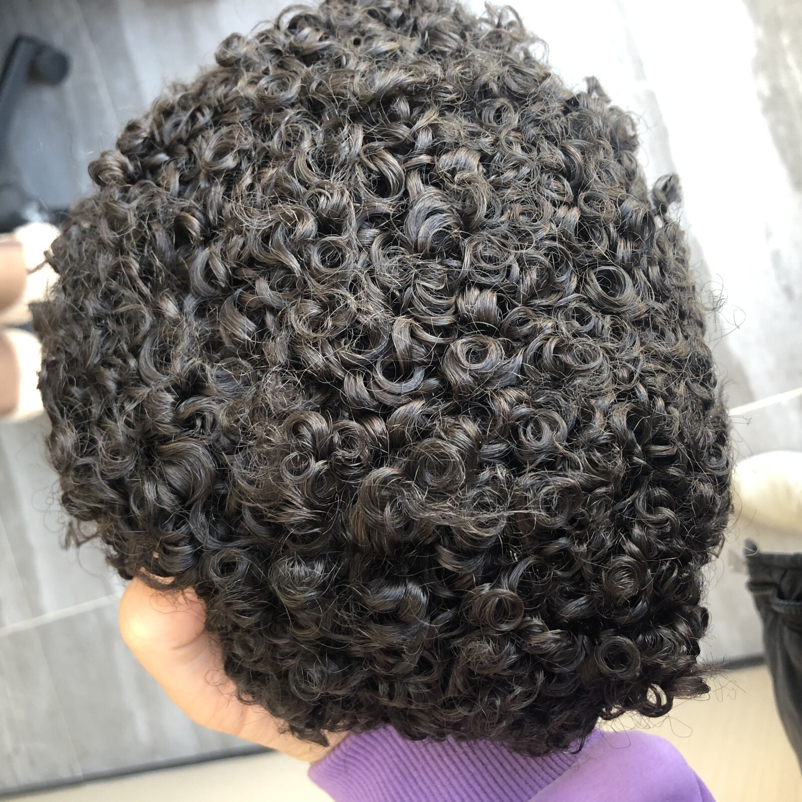 Durable Thin Skin Full Pu Base Men Toupee Black 15mm Afo Kinky Curly Male Wigs