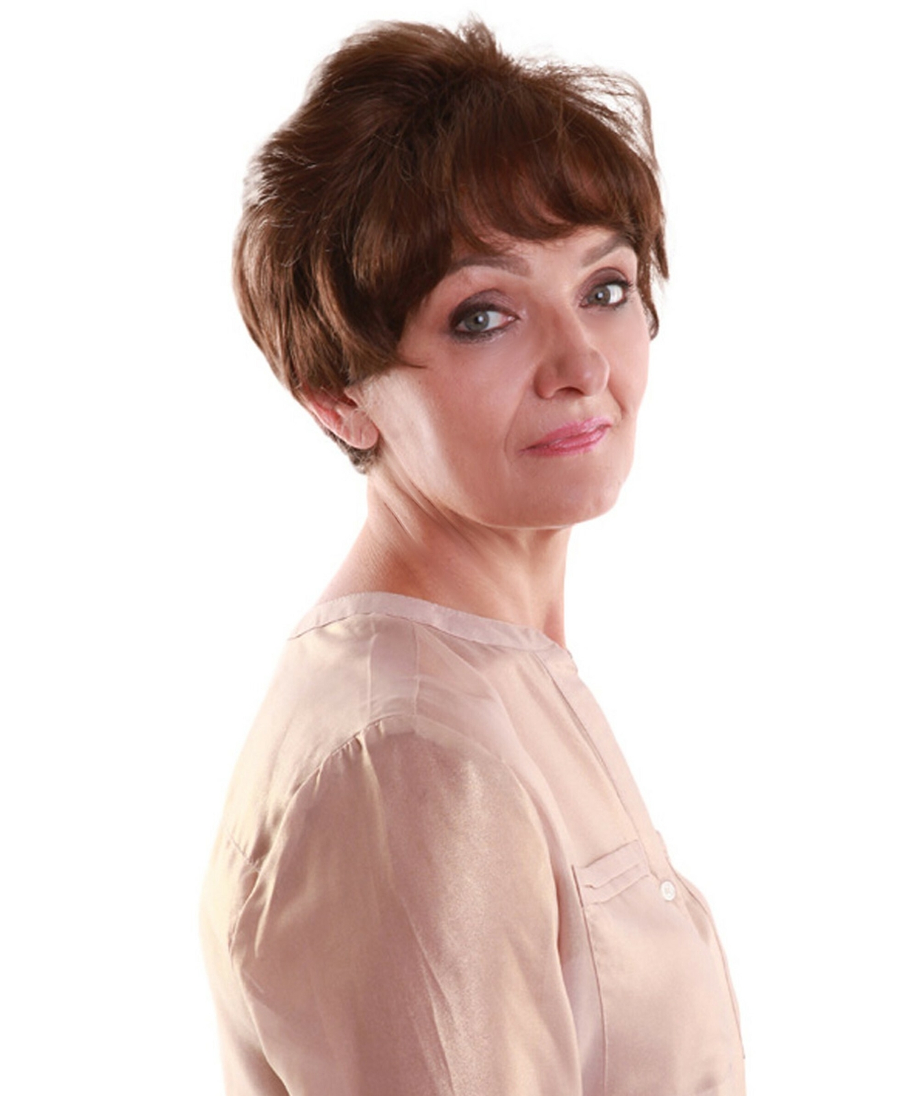 Sophia – Straight Kanekalon Synthetic Fiber Full Wig, 1.5-6 in, Medium Brown