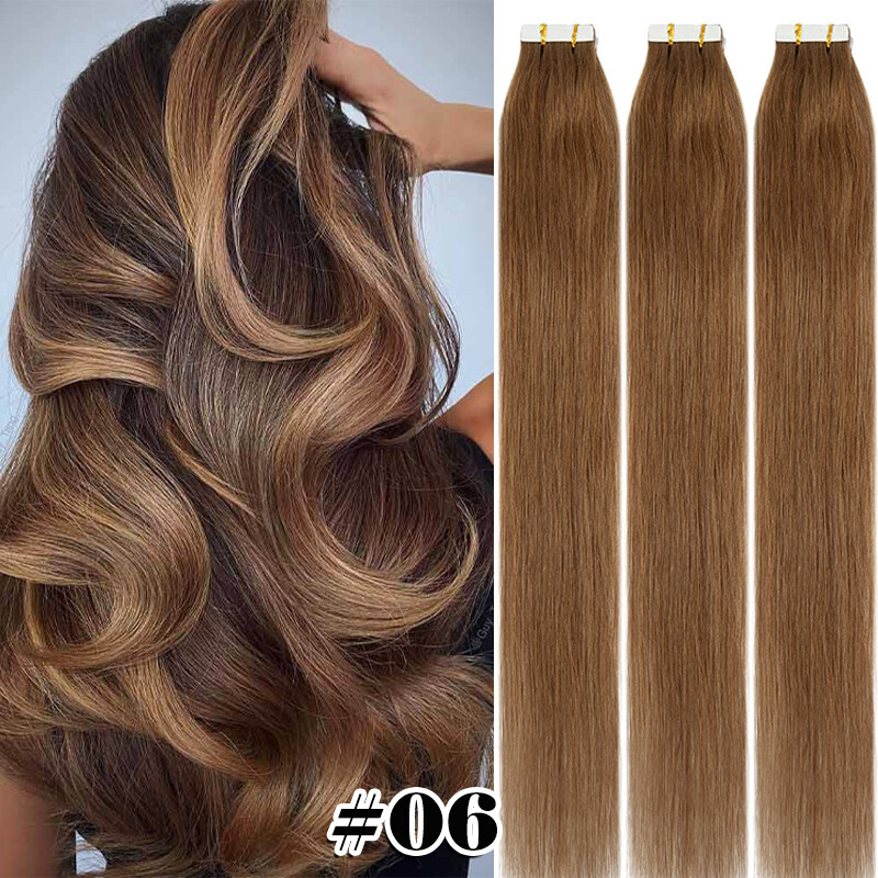 Seamless Tape In Skin Weft 100% Remy Russian Human Hair Extensions 14Inch-24Inch