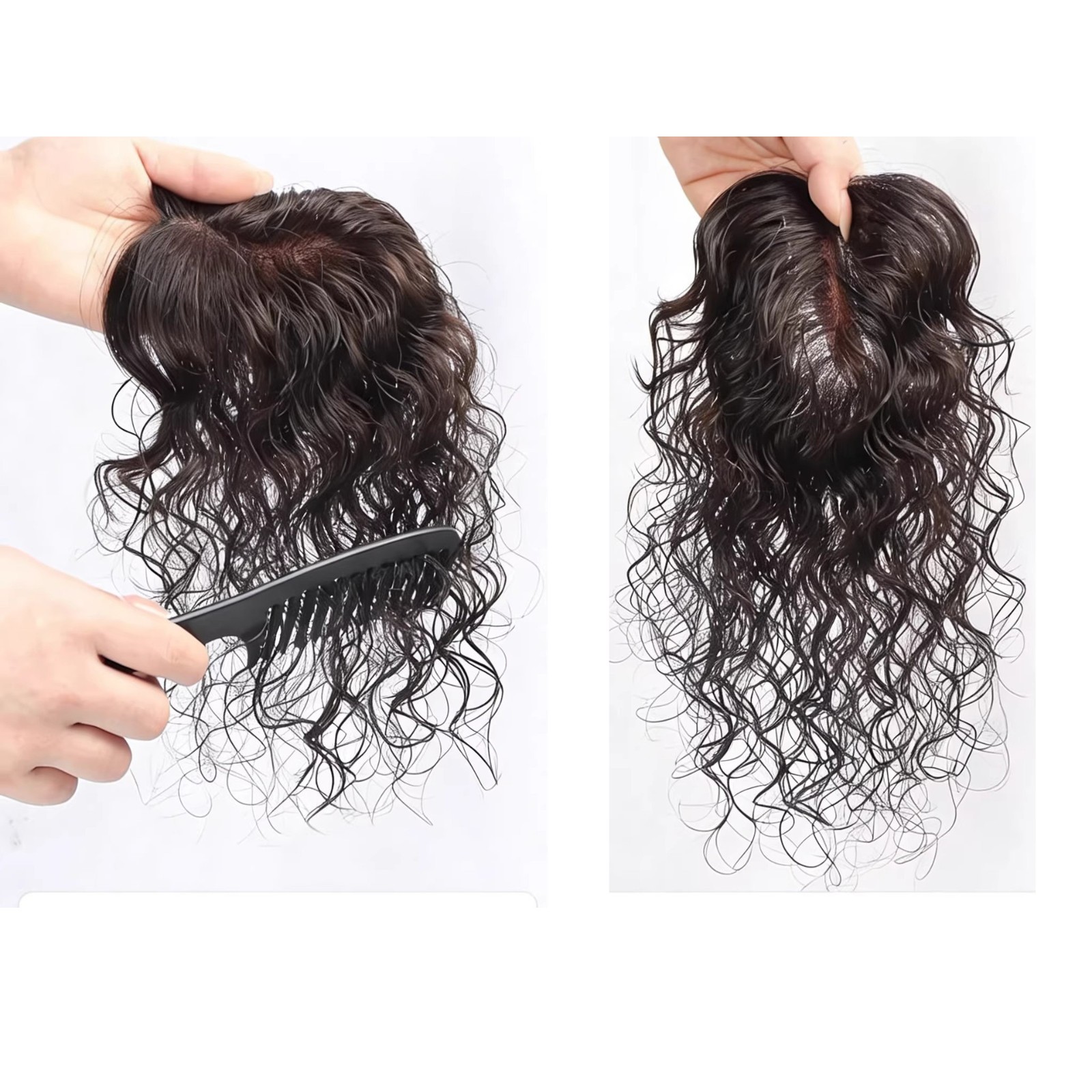 Fluffy Curly Wavy Real Human Hair Mono PU Topper Wiglet Replacement For Women