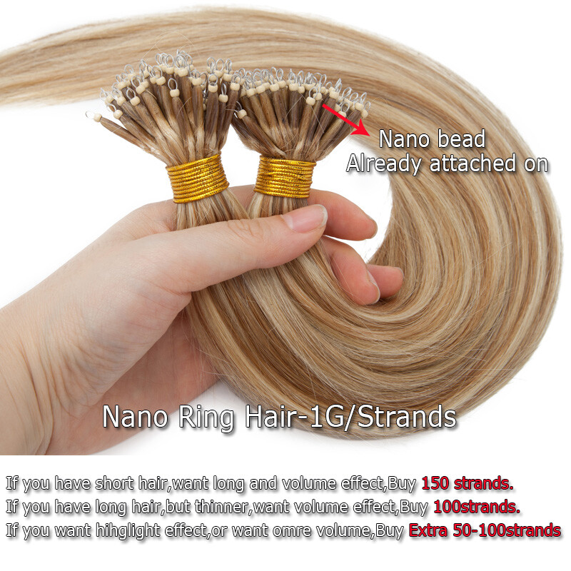 Nano Ring Loop Remy Human Hair Extensions Thick Full Head Micro Bead Tip 150G 8A