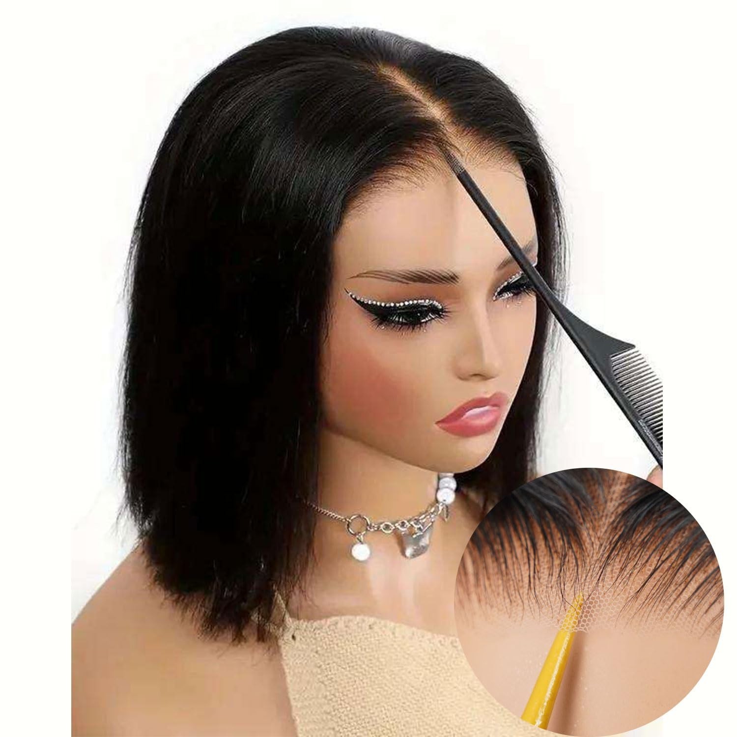 Bob Wig Straight Glueless Wigs Human Hair Pre Plucked Pre Cut 4×4 Lace Front Wig