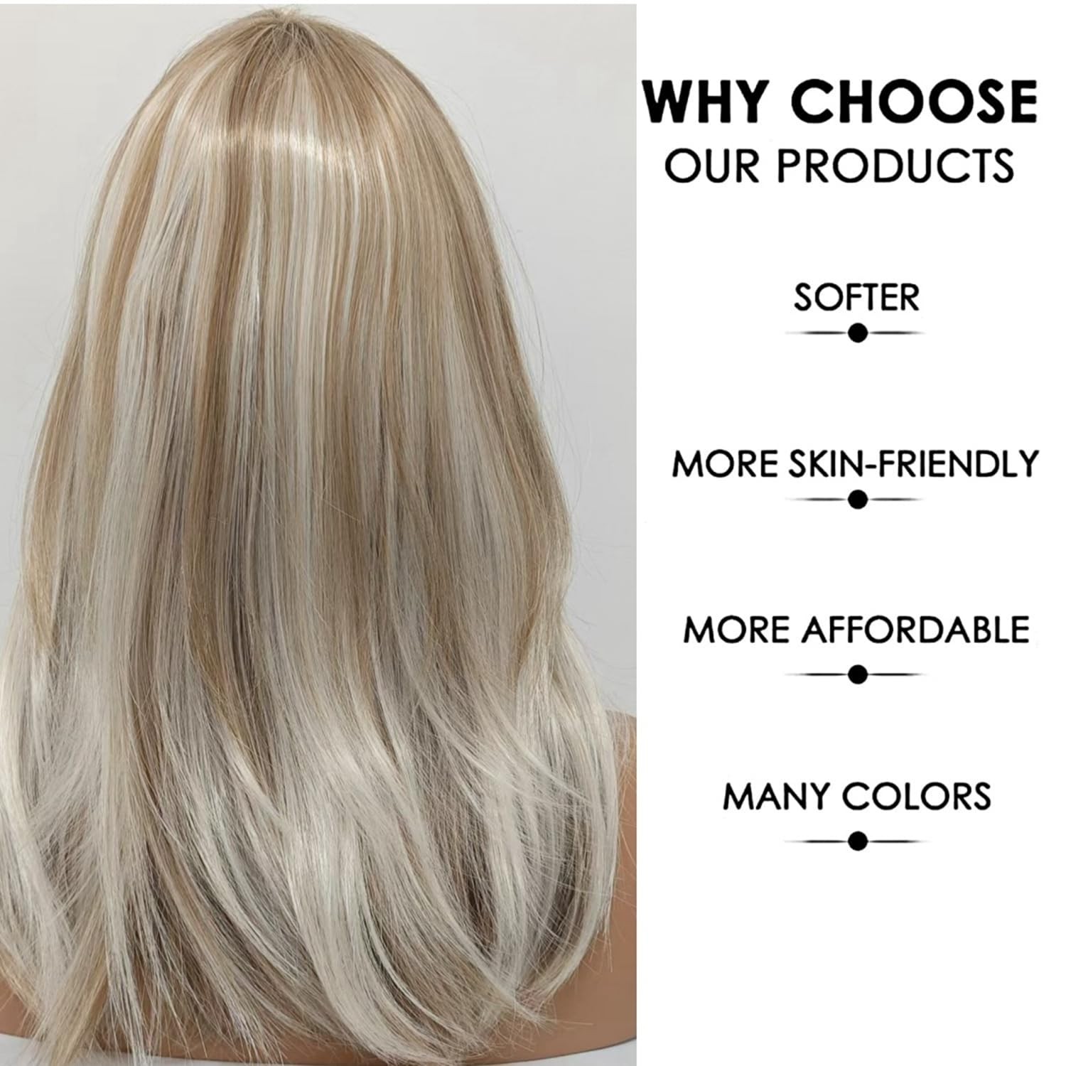 Beweig Long Mixed Blonde Layered Wig with Bangs Straight Long,