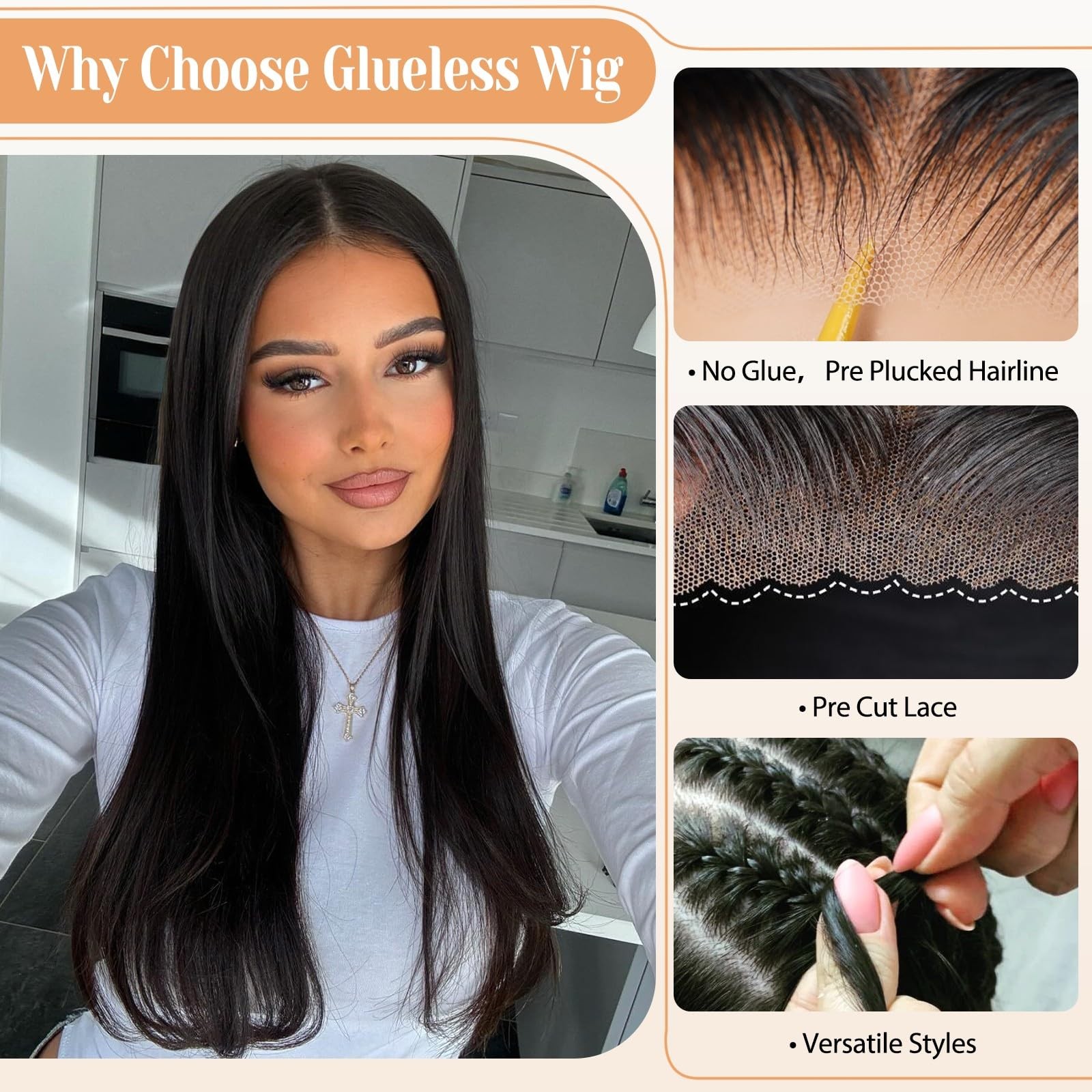 PISRY Wear and Go Glueless Wigs Human Hair Pre Plucked Pre Cut 180% Density 6…