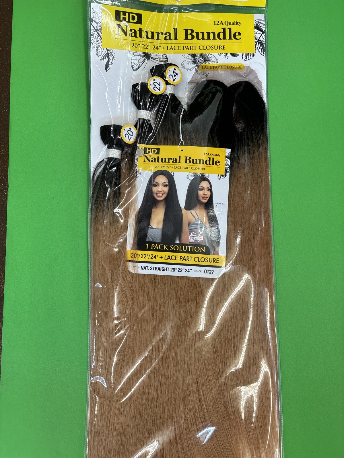 HD NATURAL BUNDLE NATURAL STRAIGHT 18″20″22″+4X4 HD CLOSURE OT 27 Weave