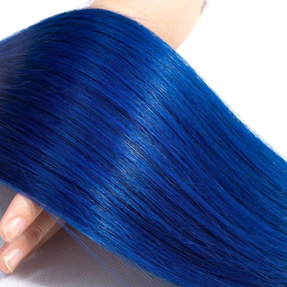 Luxvogue 14 16 18 Inch T1B Blue Brazilian Virgin Straight Human Hair 3 Bundles