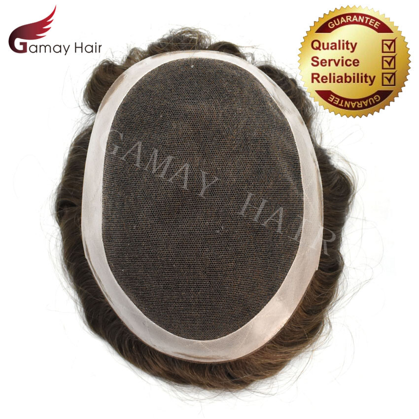 Mens Toupee French Lace Breathable Natural Human Hair piece Real Knots Wigs D7-5