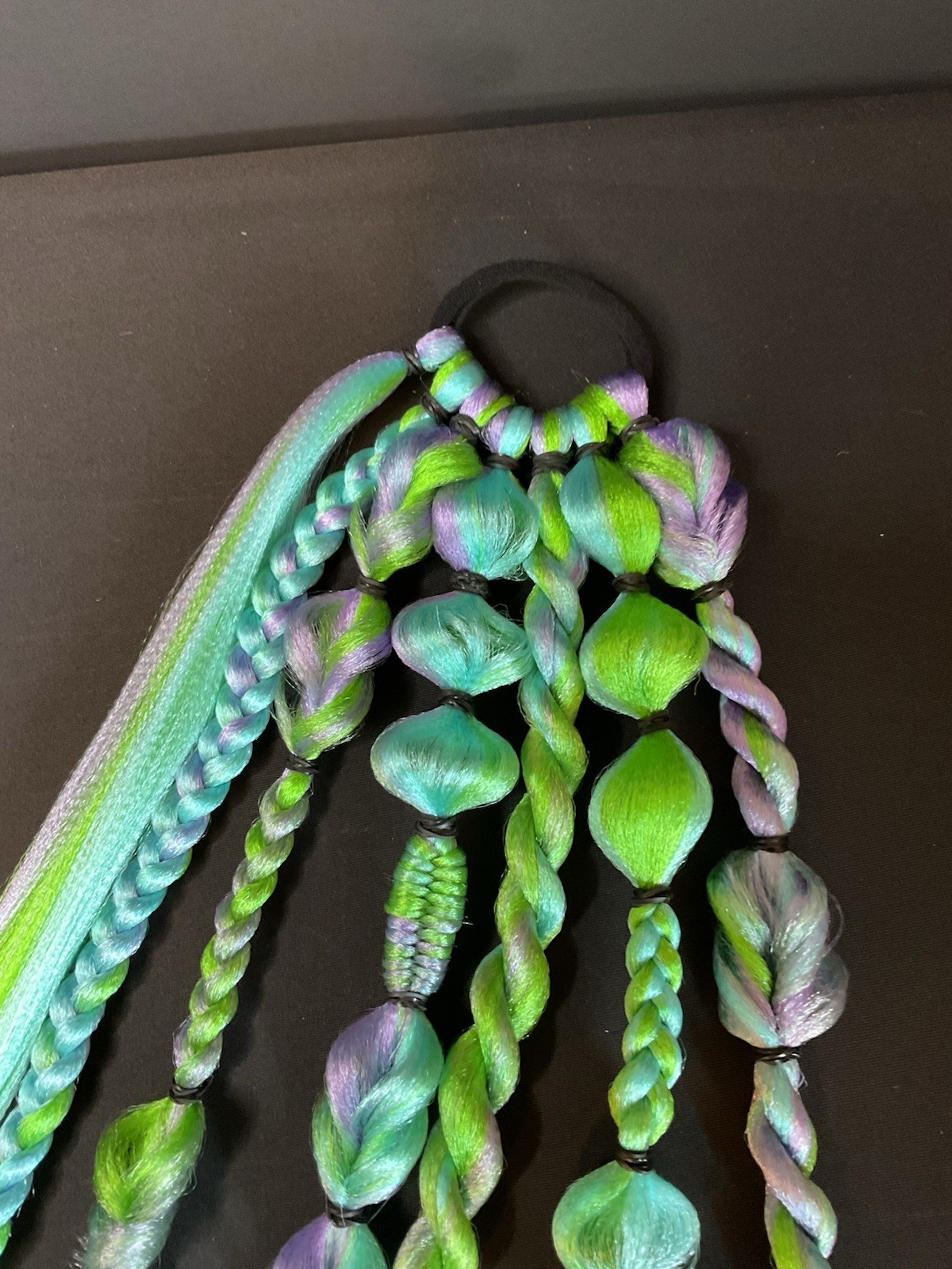 purple lime green blue- rave festival softball braided ponytail tie in extension