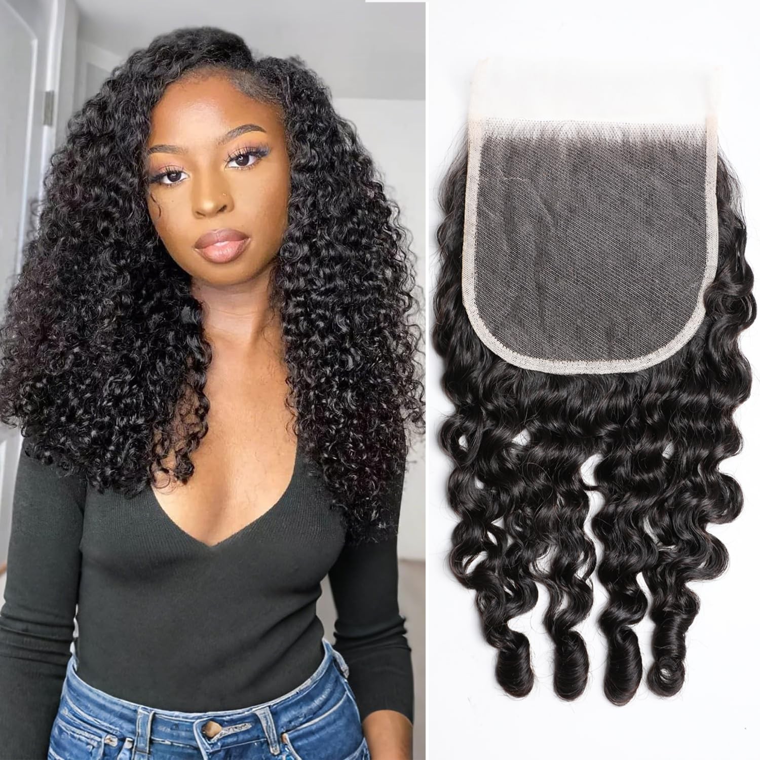 Megeen 5X5 Hd Lace Closure Burmese Curly 22 Inch Ultra-Thin Transparent 15A