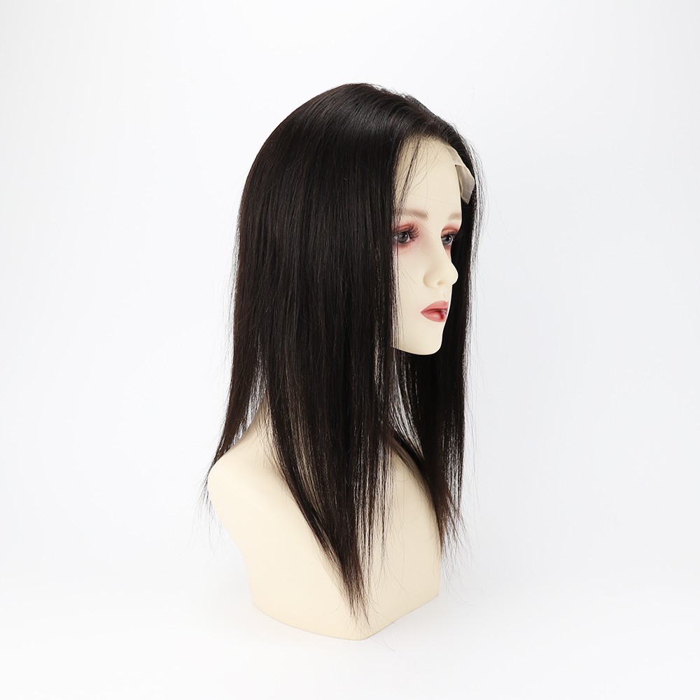Woman’s Real Human Hair Topper Silk Skin Base #1b Black Lace Closure Remy Hair