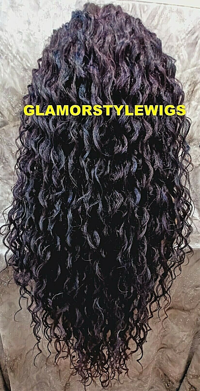 38” LACE FRONT FULL WIG EXTRA LONG LAYERED CURLY BLACK PURPLE BLUE MIX HEAT OK