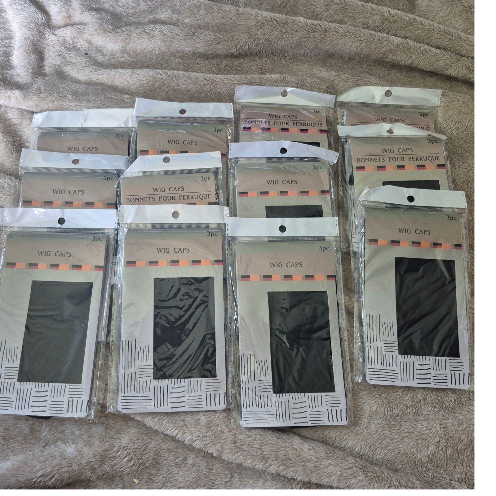 12 3pc Black Wig Caps Set Stocking Cap Hair Greenbrier International DT062/3