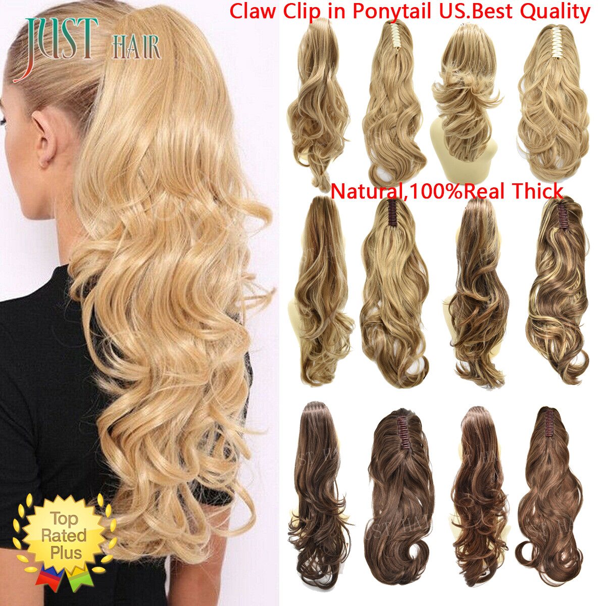 Real Thick Straight Claw Clip Ponytail Extension Long Wavy Pony Tail Hair Piece