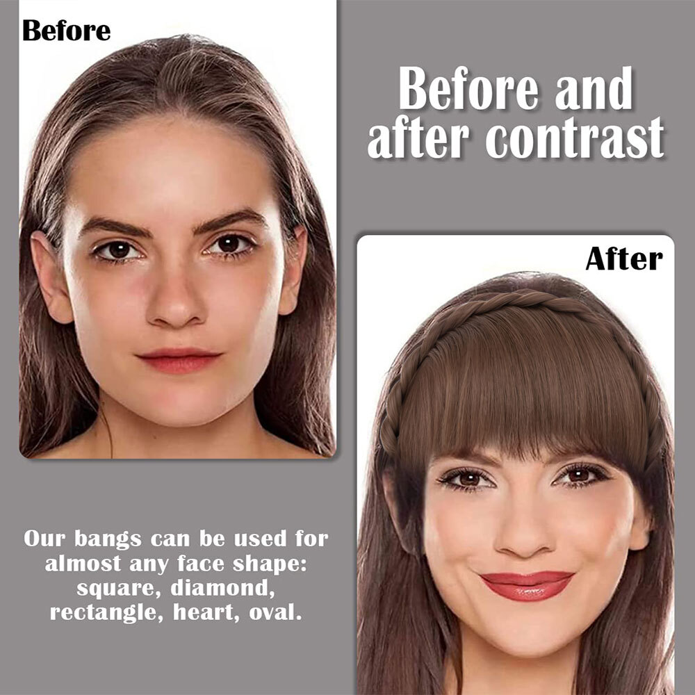 Clip In Bangs Hairpiece Wispy Fringe Headband with Temples Topper Curved Bangs