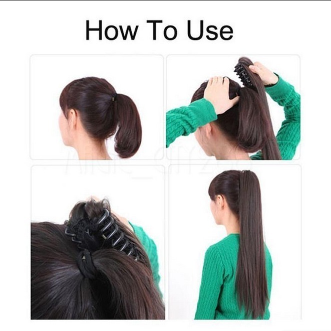 100% Natural Long Ponytail Thick Lady Claw Clip on in Pony Tail Hair Extensions