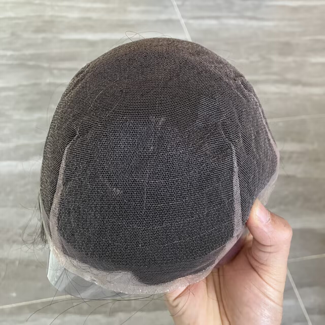 Full French Lace Mens Toupee Wavy Human Hair Replacement Systems Bleached Knots