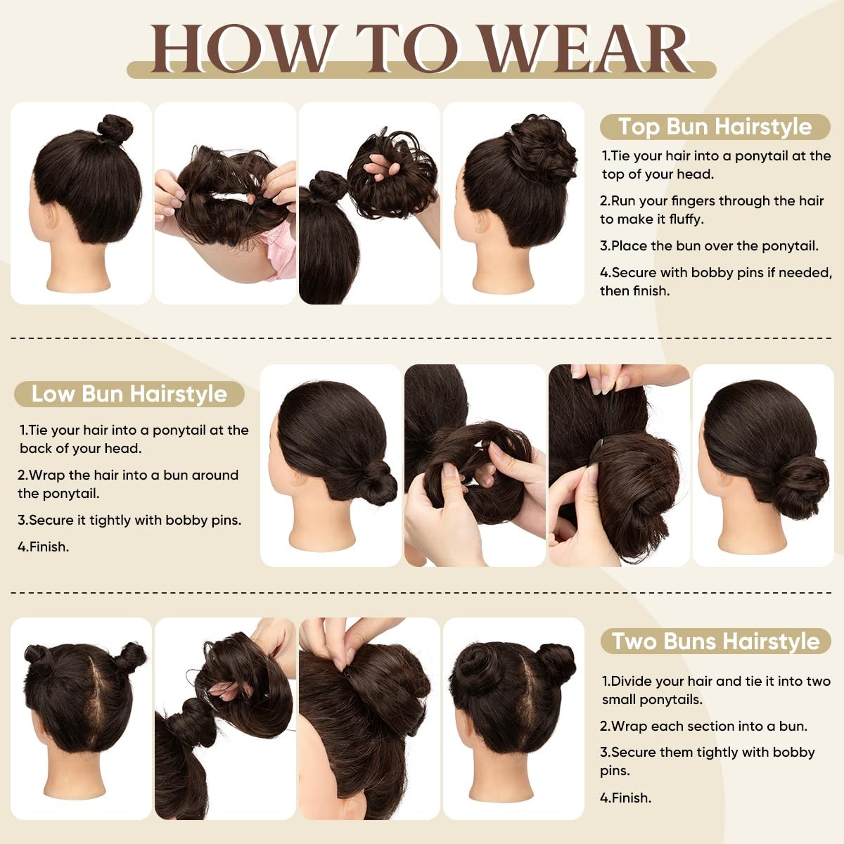 2PCs Small Cute Messy Bun Hair Piece for Thin Hair Mini Synthetic Curly Bun S…